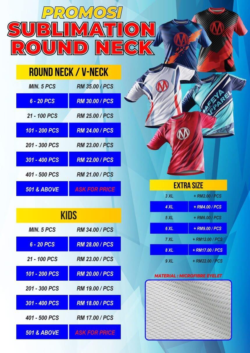 Harga jersey sublimation Round Neck