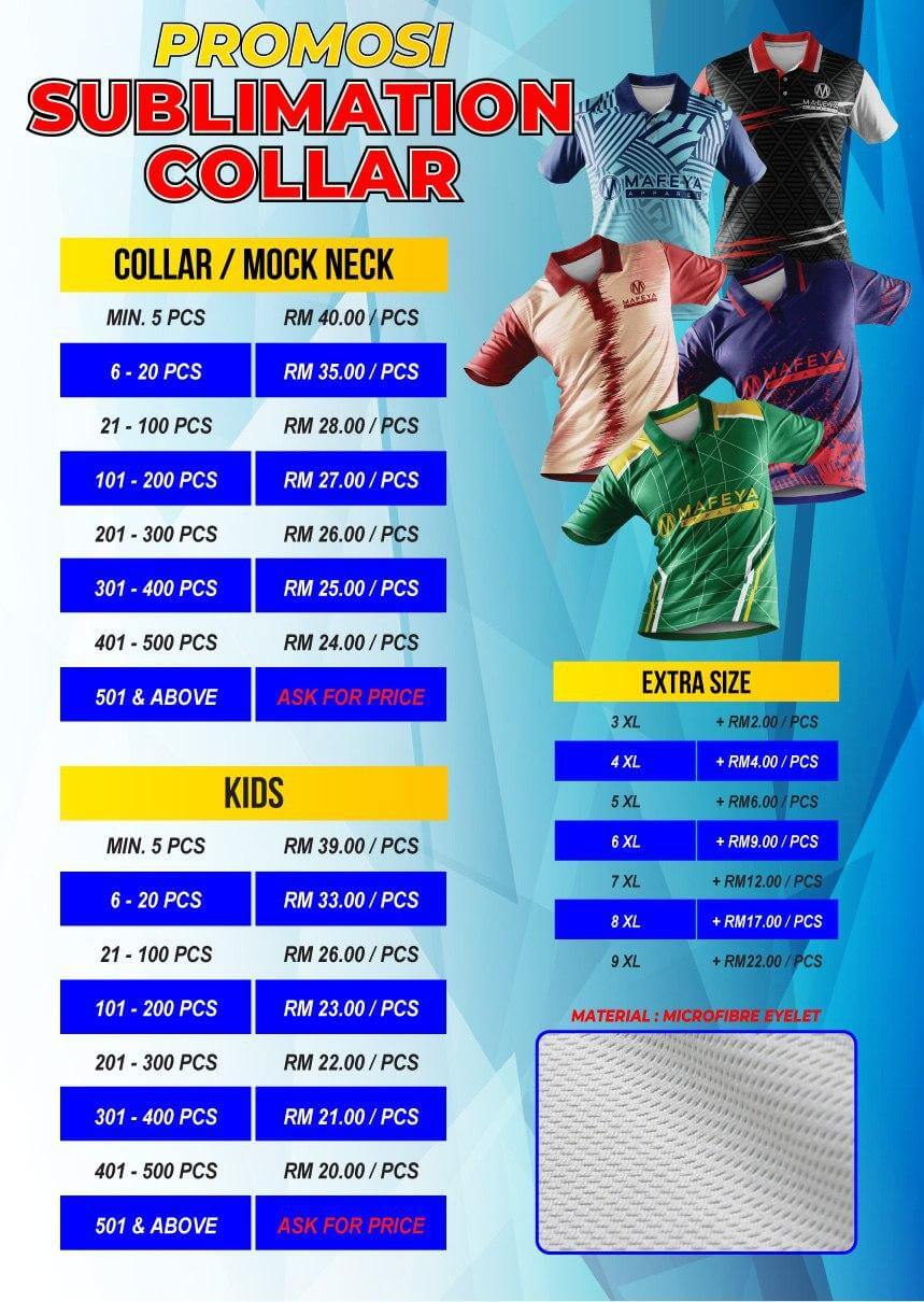 Harga jersey sublimation Collar Neck